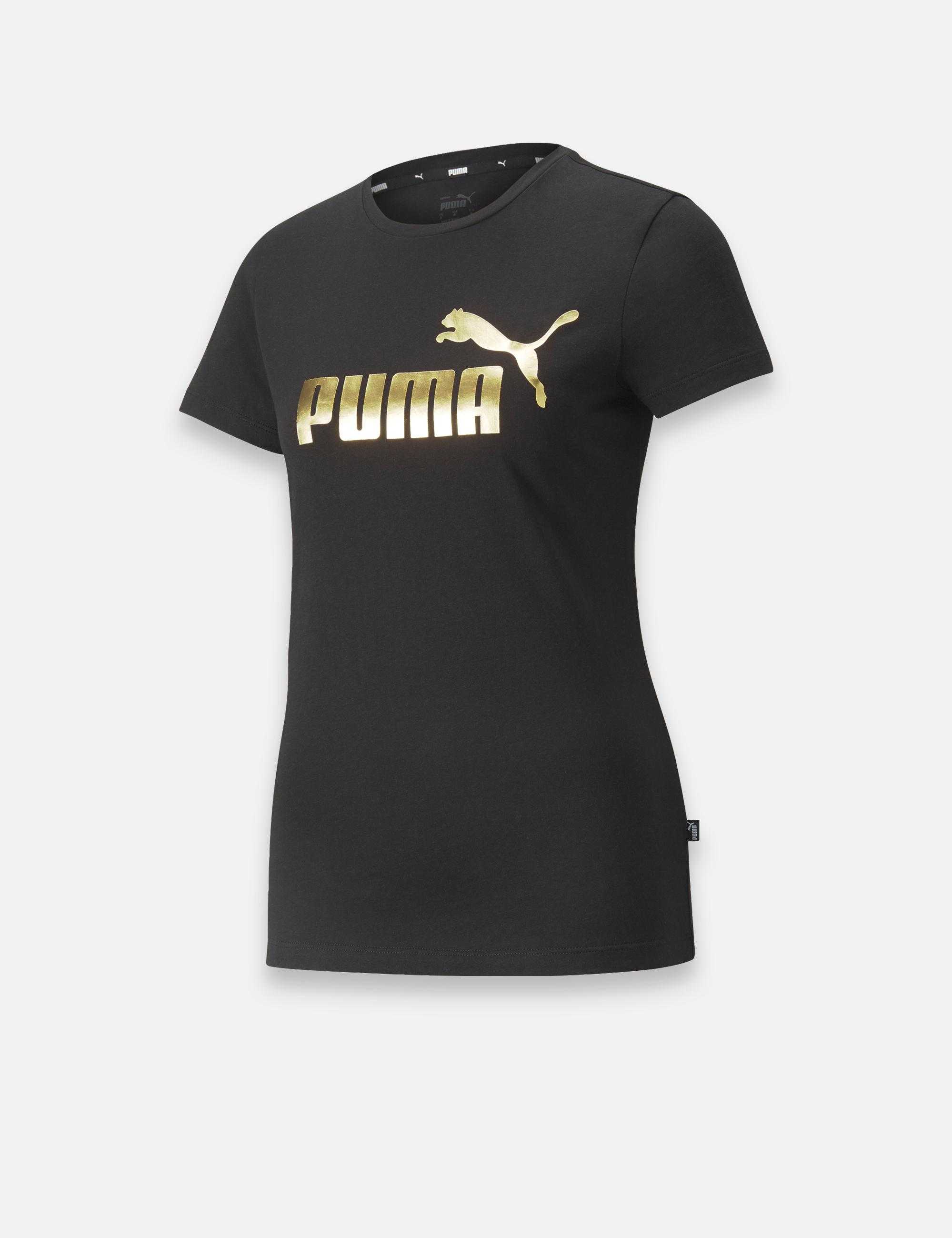 Puma t-shirt ess+ metallic logo tee black-gold f