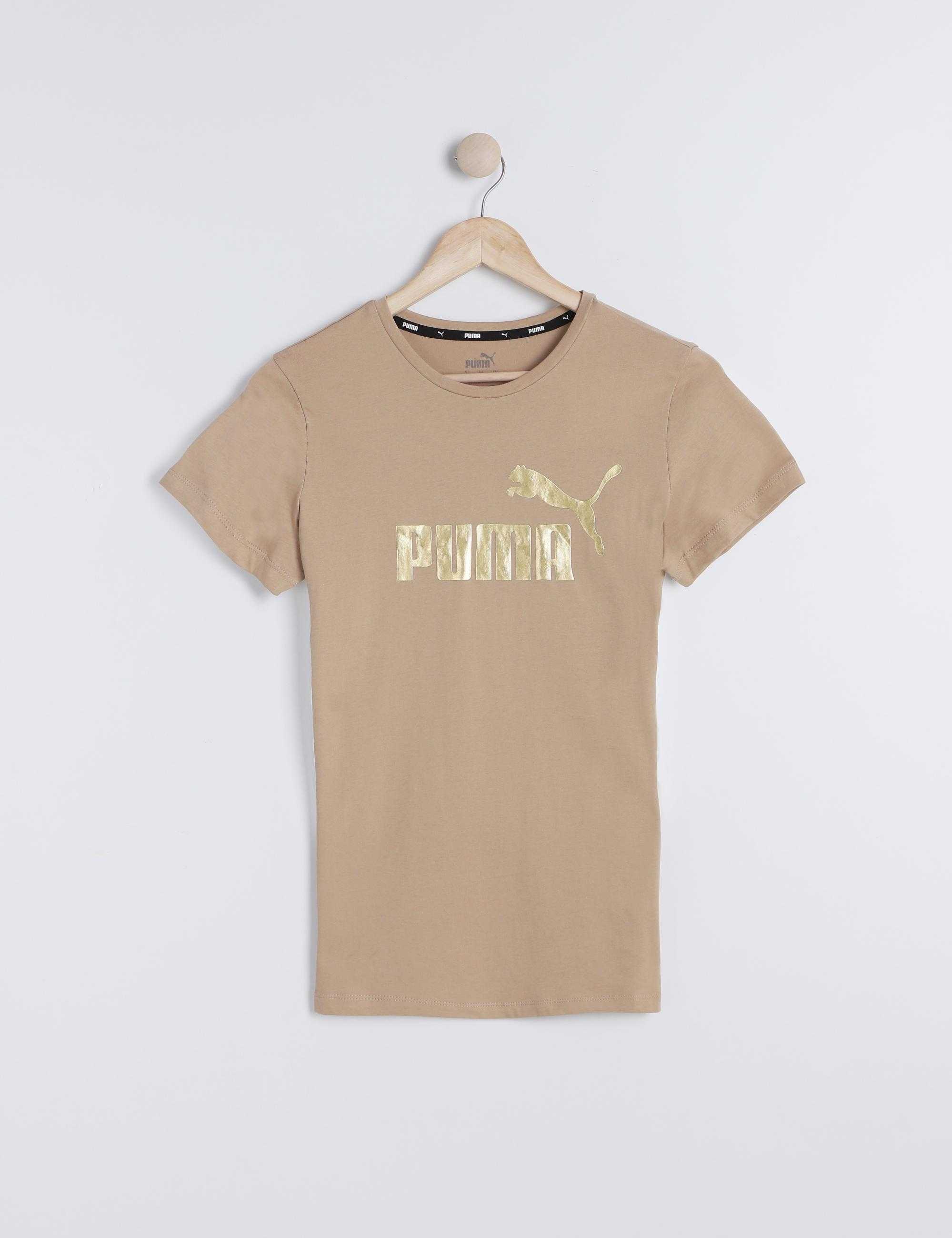 Puma t-shirt ESS+ METALLIC LOGO TEE PRAIRIE TAN-GOLD